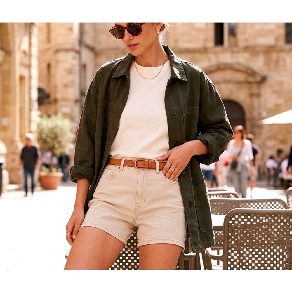 Women’s Cream High-Waist Casual Shorts